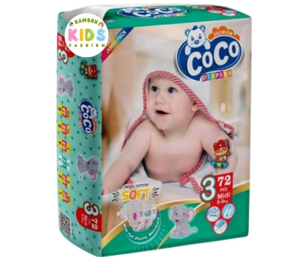Coco Baby Diapers Size 3 Medium (M) Jumbo Pack (72 Pcs)