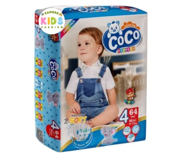 Coco Baby Diapers Size 4 Large (L) Jumbo Pack (64 Pcs)